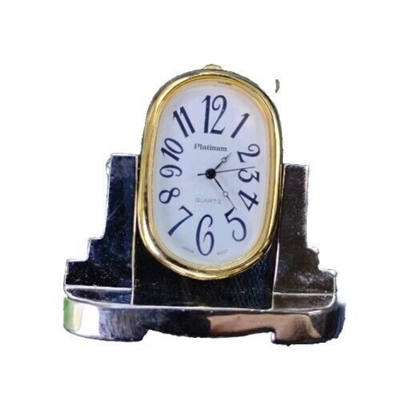 Vintage "Platinum" Brand Gold/Silver Toned ‎ Mini Clock - Quartz  Preowned - Picture 1 of 2